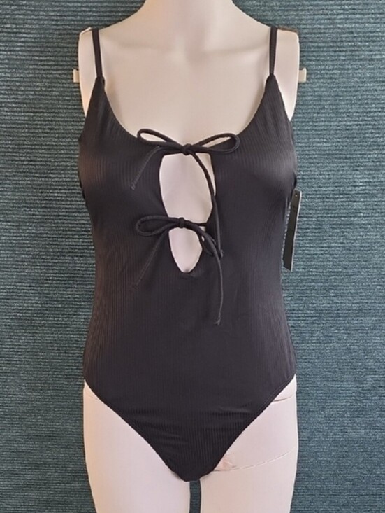No Boundaries Other - Black Two Tie Ottoman Ribbed One Piece Swimsuit No Boundaries
